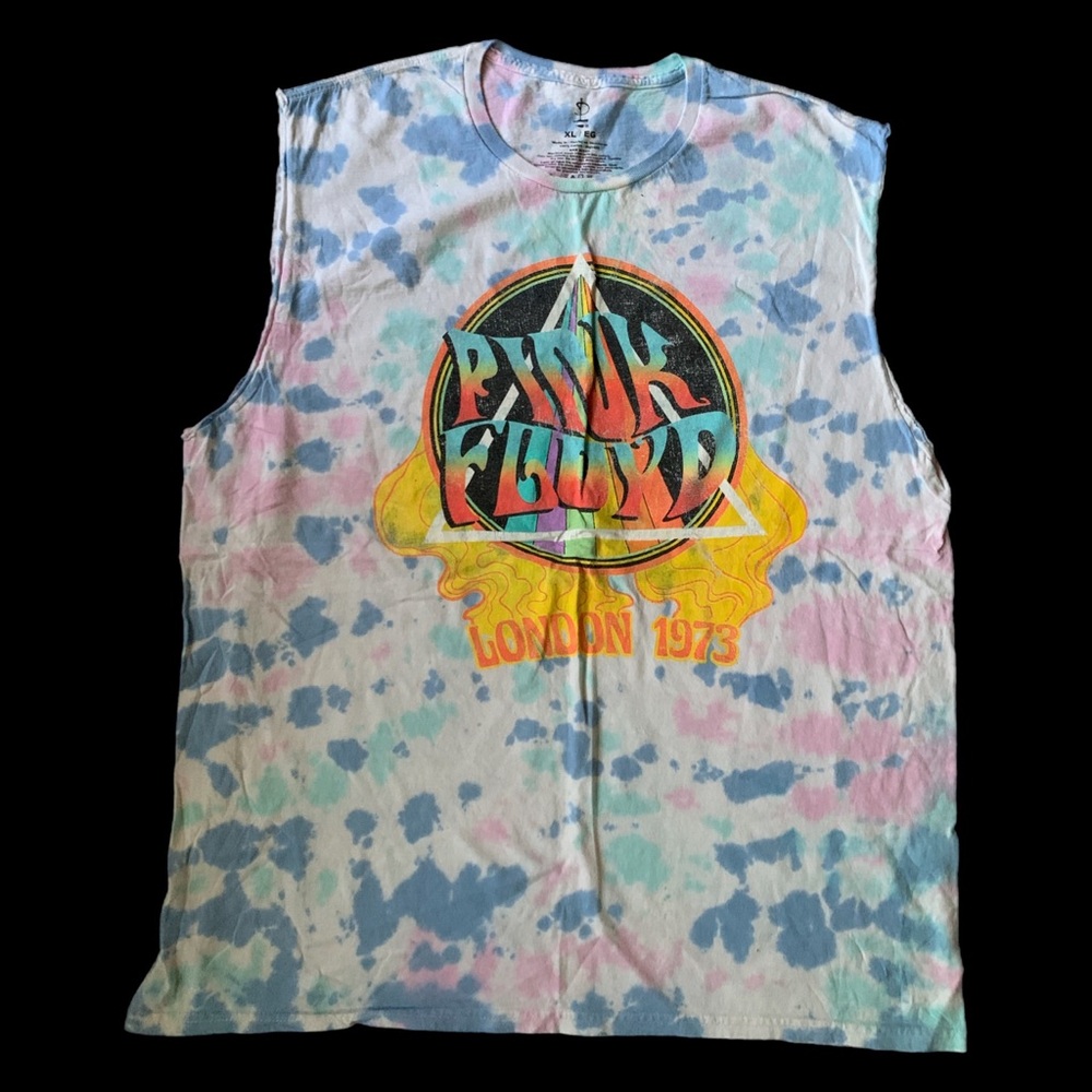 Pink Floyd Pastel Tie-Dye Band Tee in Blue, Pink, Mint, Cream Sleeveless